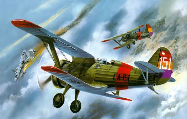 The plane, fighter, battle, Soviet, single-engine, -15, Heinkel, 30. g