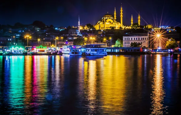 Night, mosque, Istanbul, Turkey, night, Istanbul, Mosque, Suleymaniye