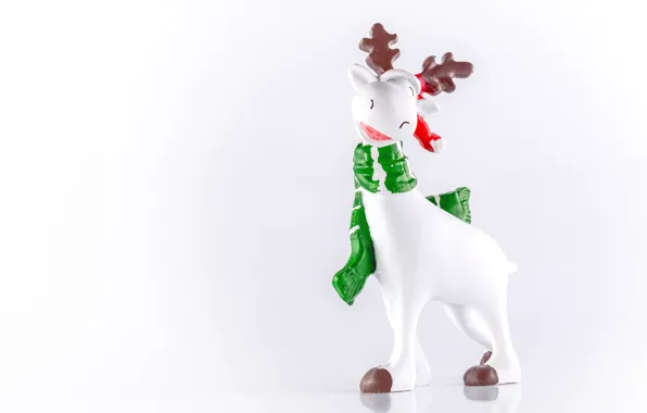 Winter, white, face, pose, holiday, toy, deer, scarf