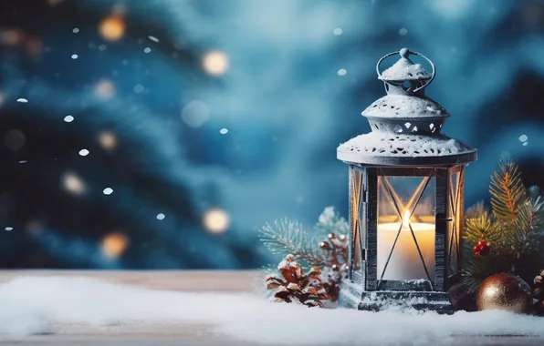 Picture winter, snow, night, Christmas, lantern, New year, Christmas, night