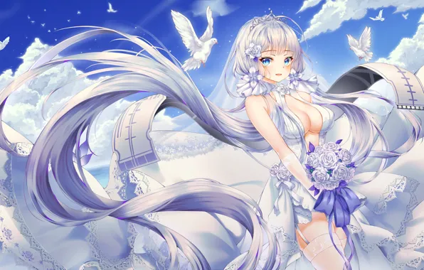 Picture girl, white dress, Azur Lane