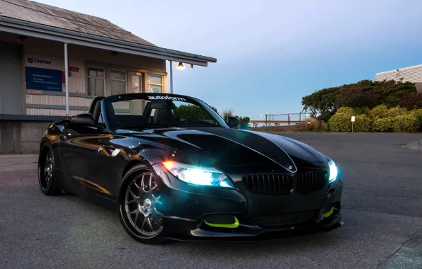 BMW, light, black, sky, trees, tuning, building