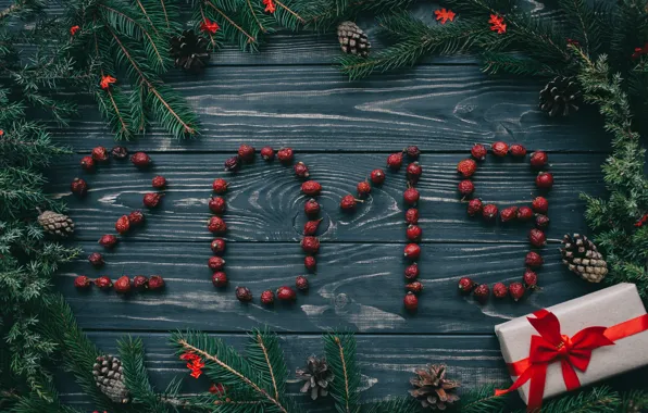 Picture berries, background, tree, New Year, Christmas, Christmas, wood, New Year
