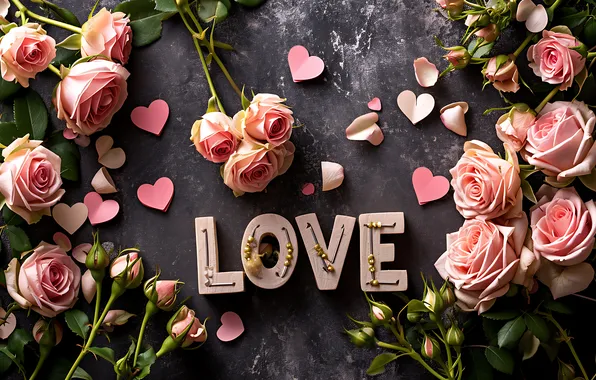 Love, flowers, romance, heart, roses, love, happy, Valentine's day