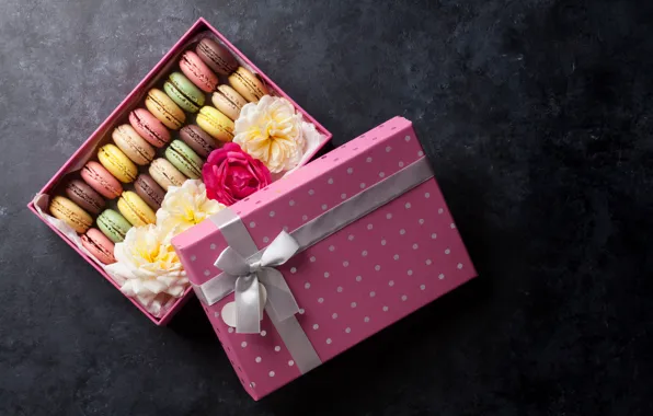 Picture flowers, box, cookies, box, flower, decor, sweet, macaroon