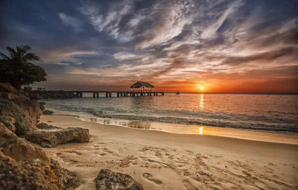 Picture sea, beach, sunset