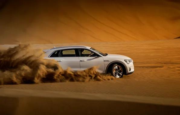 Picture sand, white, Audi, speed, E-Tron, 2019