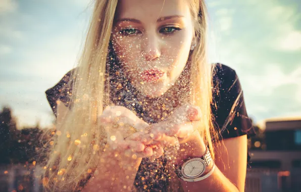 Picture sand, girl, sponge, Konfetti
