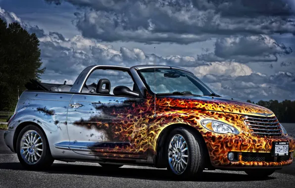 FIRE, The SKY, CLOUDS, FLAME, AIRBRUSHING, CONVERTIBLE, LANGUAGES, Chrysler PT Cruiser