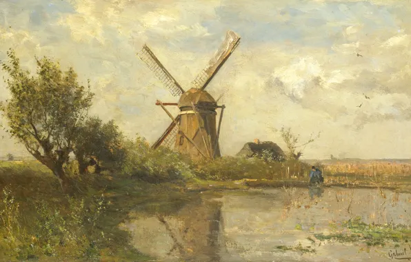 Picture landscape, picture, Paul Joseph Constantine Gabriel, Mill at the Pond