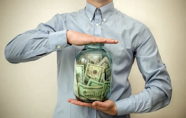 Man, money, flask, Savings