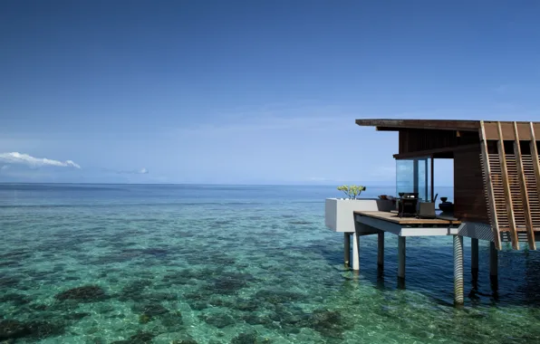 The ocean, Villa, view, Laguna, Maldives, aqua villa, eco luxury resort