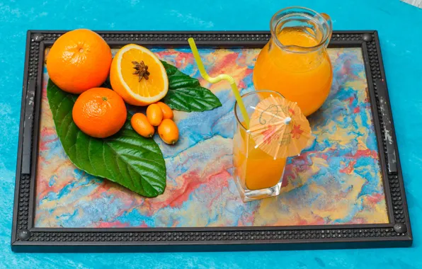 Glass, leaves, glass, umbrella, frame, oranges, picture, divorce