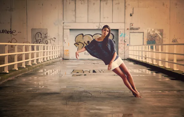 Girl, railings, brown hair