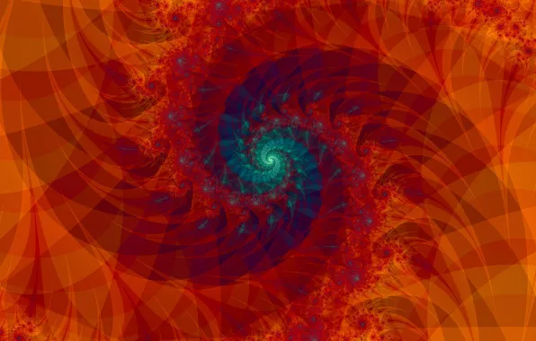 Orange, red, abstraction, pattern, spiral, fractal, ornament, center