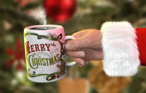 Winter, background, holiday, tea, hand, doll, Christmas, mug