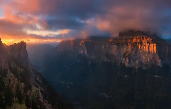 The sky, clouds, light, rocks, canyon, USA