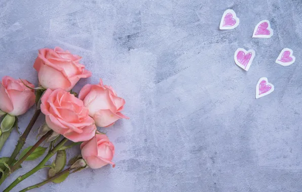 Love, flowers, roses, bouquet, hearts, love, pink, buds