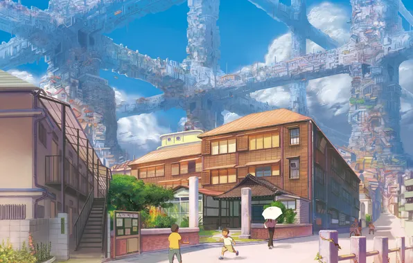 Clouds, landscape, the city, future, people, home, construction