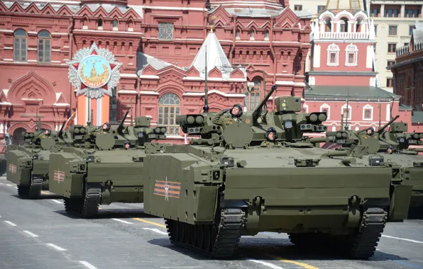 Picture parade, red square, APC, war machine, infantry, Kurganets-25