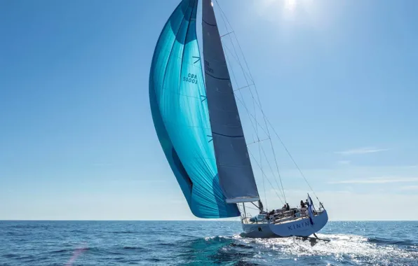 Picture sea, the way, movement, yacht, sails, sailing back side view
