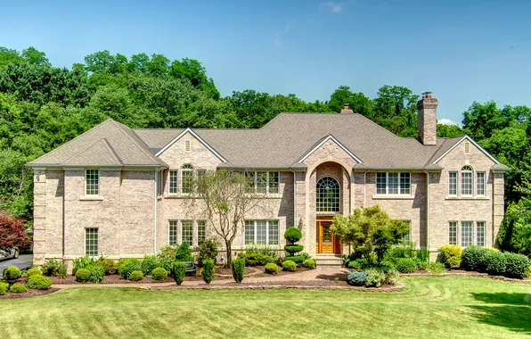 Greens, grass, the sun, trees, design, lawn, home, mansion