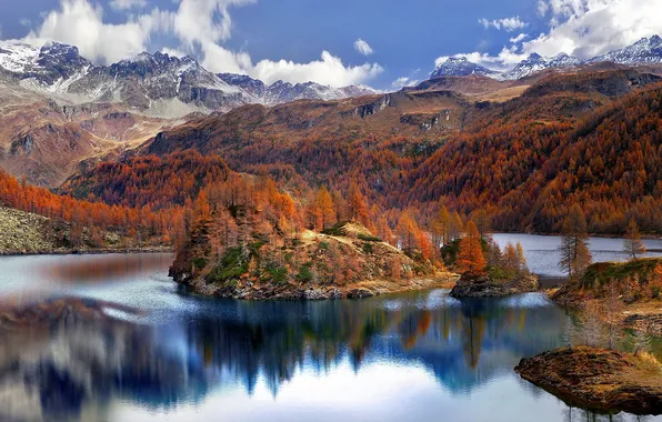 Autumn, mountains, lake