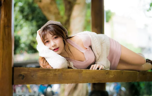 Girl, lies, Asian, cutie, bokeh