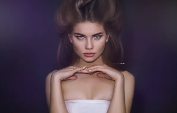 Look, girl, face, background, hair, portrait, hands, Alexander Drobkov-Light