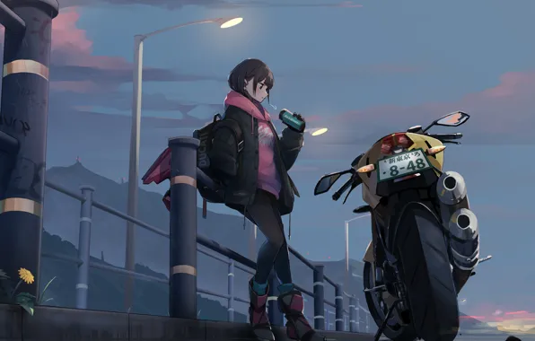 Road, shorts, sky, night, motorcycle, ducati, clouds, street fighter