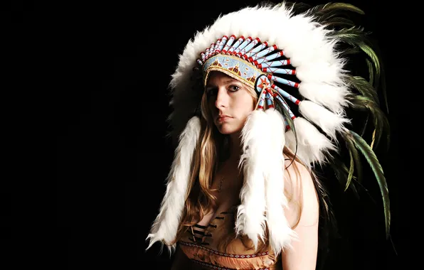 Picture eyes, look, girl, face, feathers, headdress