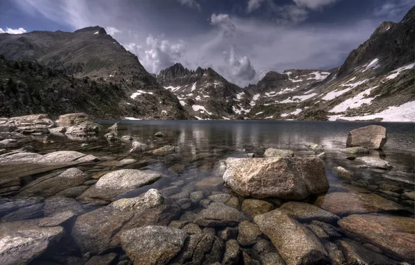 Water, mountains, nature, lake, stones