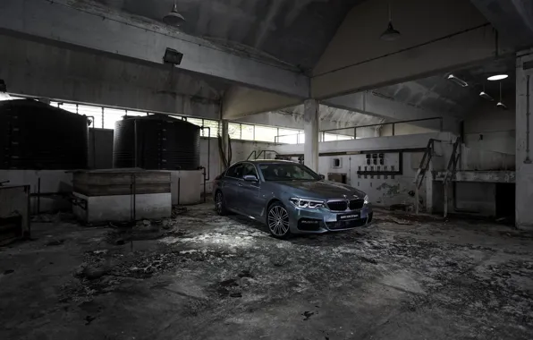 Grey, wall, BMW, sedan, concrete, 530i, 5, four-door