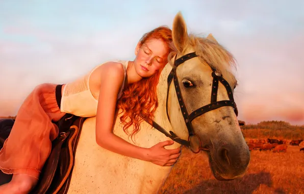 Picture mood, horse, horse, girl, red, redhead, Inna Dontsova