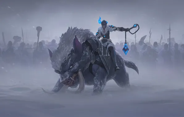 Winter, field, girl, beast, Sejuani, Legends of Runeterra