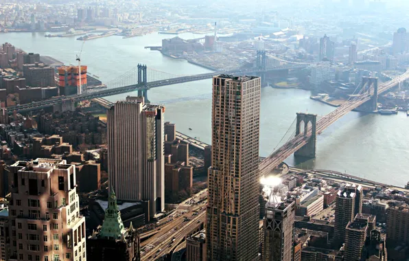 Bridge, city, the city, street, home, New York, skyscrapers, Brooklyn