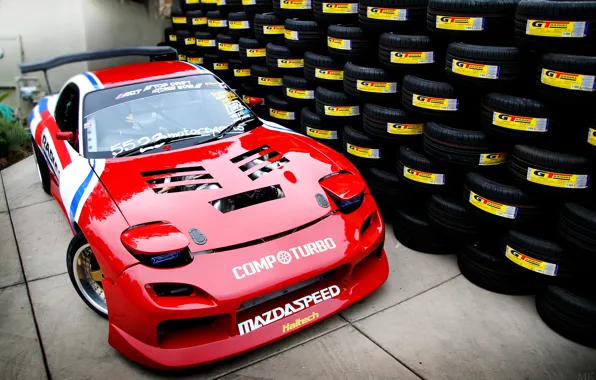 Tires, red, Mazda, red, a lot, tuning, Mazda, RX-7