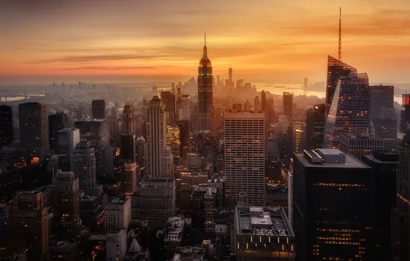 Sunset, the city, the evening, haze, USA, New York