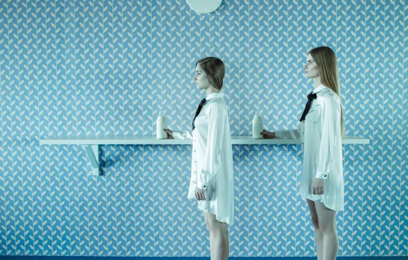 Wall, milk, two girls