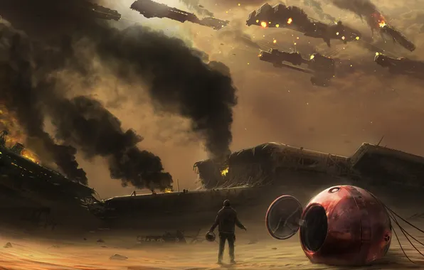 Fire, desert, people, the crash, ships, art, capsule, Shuttle