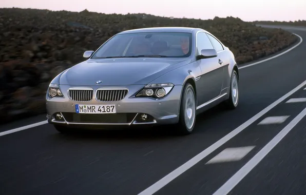 Road, markup, speed, silver, BMW, highway, E63, BMW E63