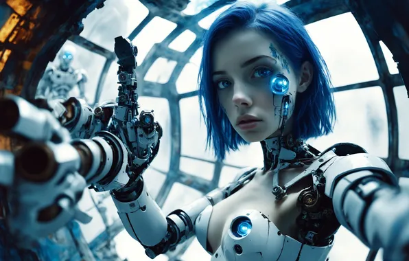 Girl, weapons, robot, cyborg