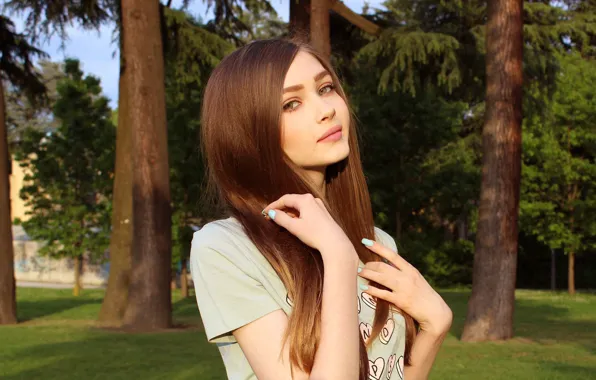 Look, girl, trees, nature, sweetheart, brown hair, beautiful, cute
