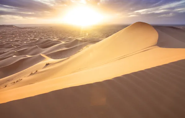 The sun, clouds, desert, dunes, Sands, Morocco, Er Rachidia, Merzouga