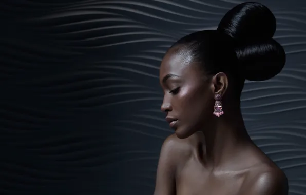 Model, earrings, profile, black
