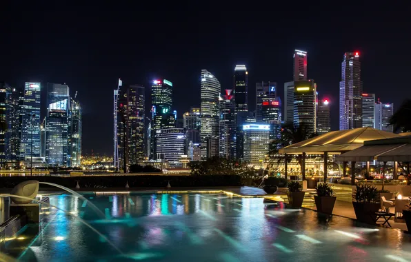 Picture night, lights, building, Singapore, skyscrapers