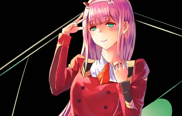 Girl, black background, horns, 002, Darling In The Frankxx, Cute in France, Zero Two