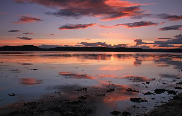 The sky, clouds, lake, reflection