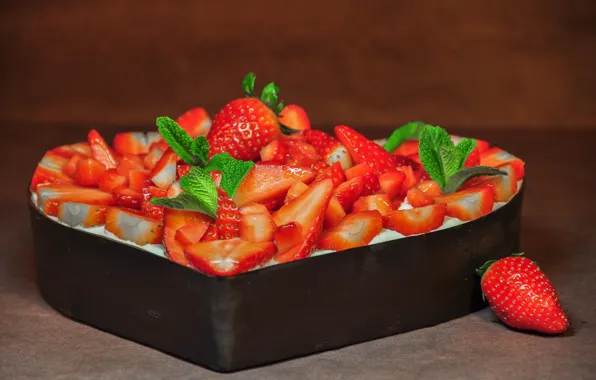 Strawberry, pie, mint, cream, dessert, sweet