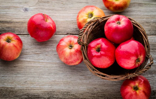 Basket, Board, Apples, Food